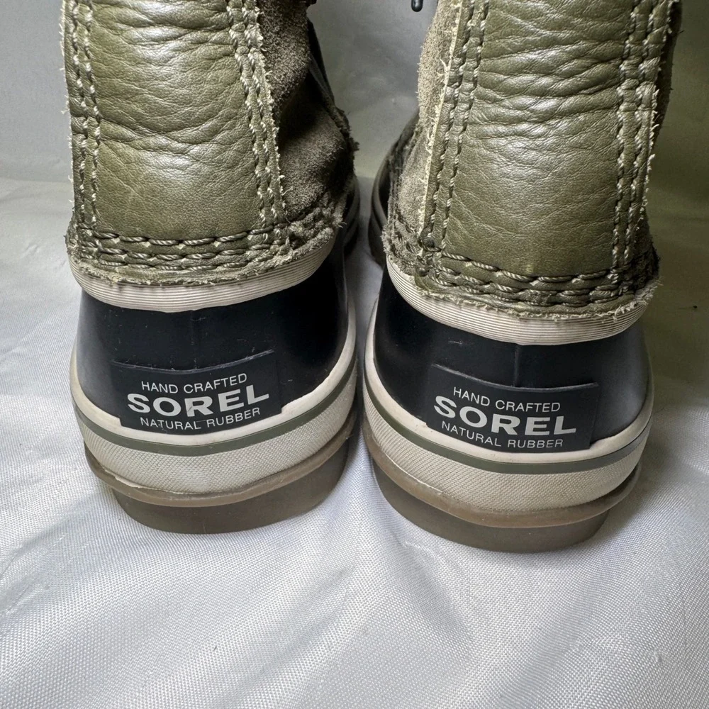 Sorel Joan of Arctic Waterproof Winter Boots Olive Green Faux Fur Women's Size 8